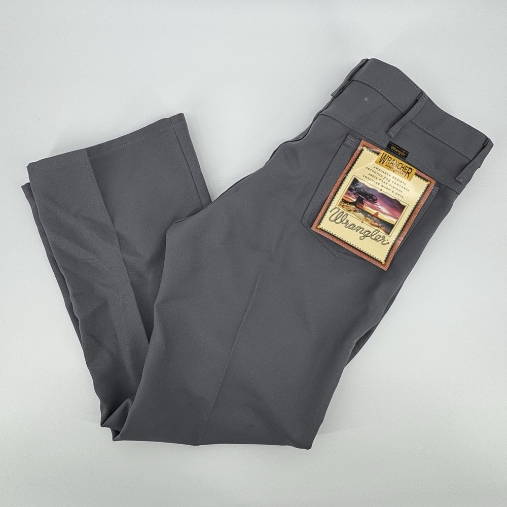Wrangler Wrancher Bootcut Dress Pants 38x29 Gray Western 100% Polyester Workwear